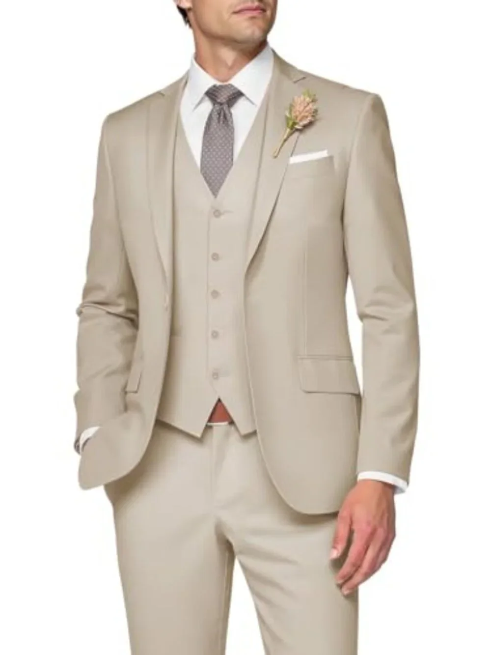 3 Piece Slim Fit Men's Wedding Suit Set Single Breasted Jacket Vest Pants
